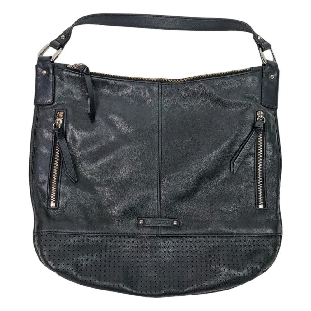 B. Makowsky Black Genuine Leather Hobo Tote Shoulder Purse